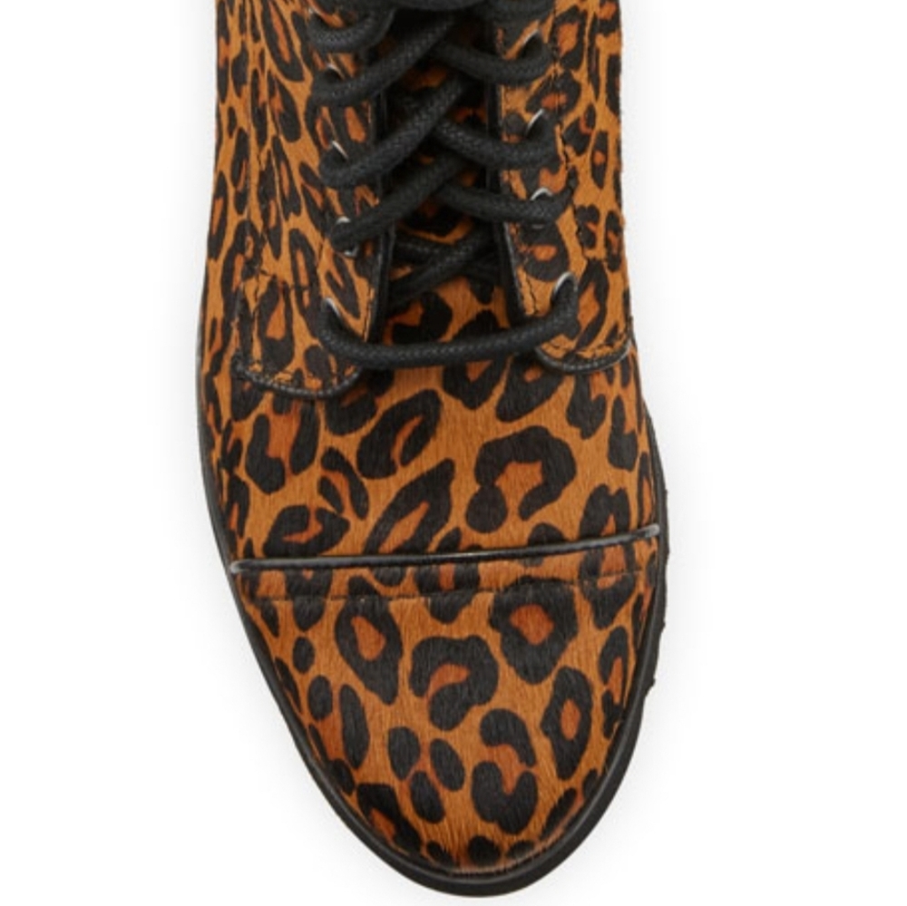 Edgy Donald J. Pliner Leopard Print Combat Boots - Picture 4 of 7